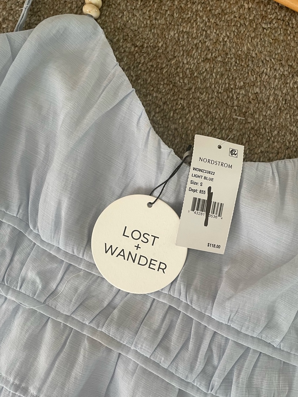 Nordstrom Lost + Wander Pale Blue Oasis Handkerchief Boho Maxi Dress Size S NWT - Picture 8 of 11